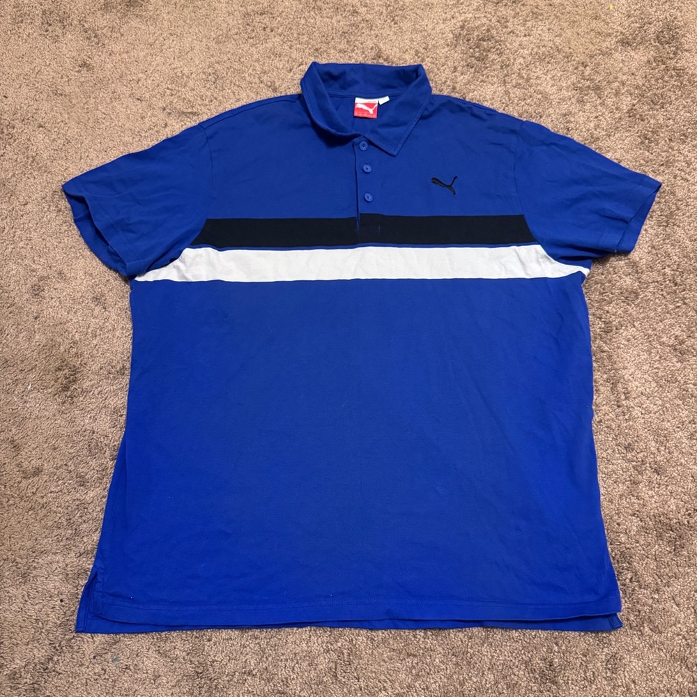 Puma Polo Shirt Mens 2XL Blue Pullover Short Sleeve Athletic Logo Casual